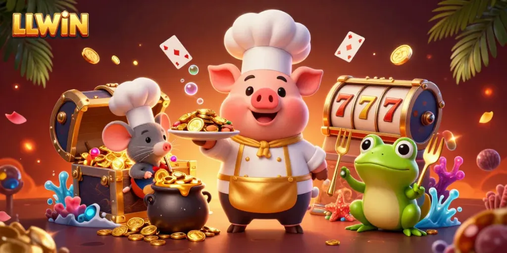 Experience the thrill of LLWIN, featuring vibrant characters and immersive gambling elements.