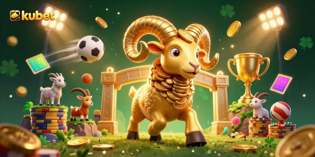 Experience thrilling sports betting dynamics with kubet's lively 3D illustration featuring colorful sports elements.