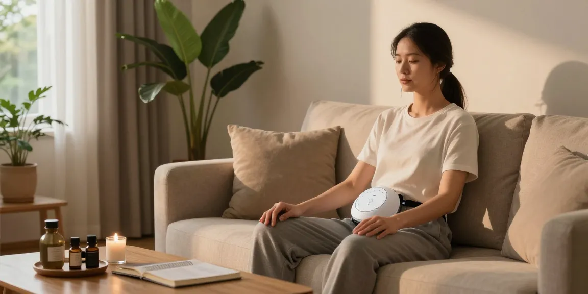 Vagusnervstimulation gerät testsieger in a cozy home setting with a user practicing relaxation techniques using a modern device.
