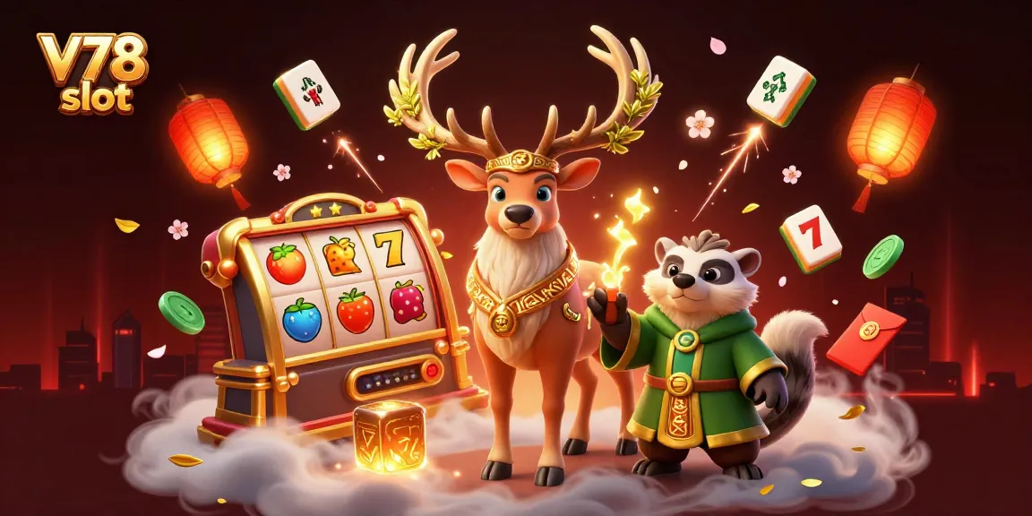 Nikmati pengalaman slot V78 yang hidup dengan karakter kartun di scene kasino yang meriah.
