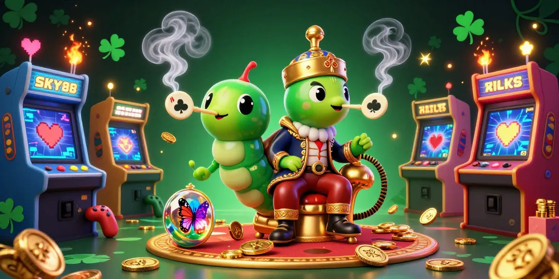 Engage with SKY88 in this vibrant 3D illustration of a fun casino arcade, featuring colorful game machines and enchanting elements.