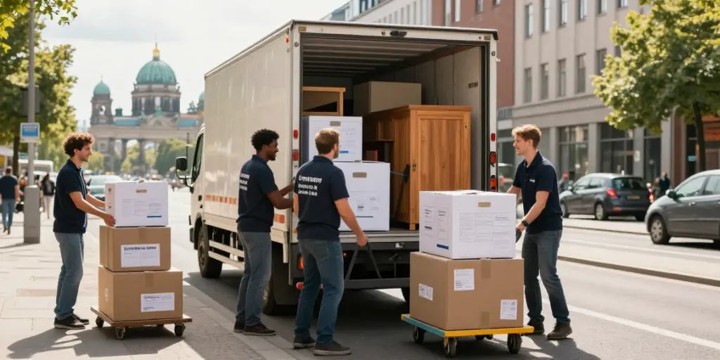 Umzugsunternehmen Berlin team efficiently loading a moving truck.