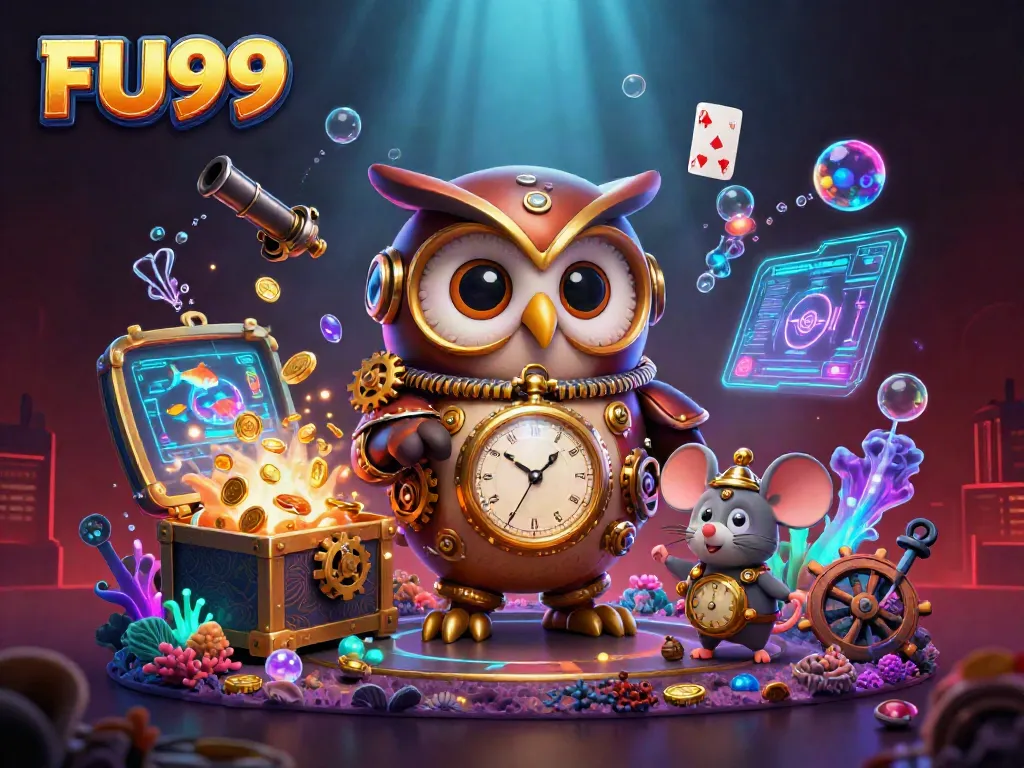 Engage in thrilling gameplay at FU99 with a vibrant casino-themed illustration showcasing gaming elements.