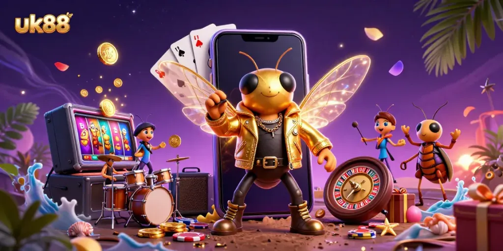 Engage with uk88's thrilling casino experience featuring vibrant characters, slot games, and electrifying atmosphere.