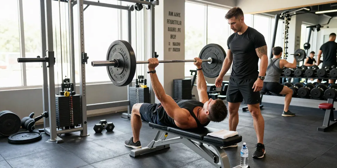 Trainier im Anabolika Shop Deutschland hebt Gewichte im Fitnessstudio mit motivierender Umgebung.