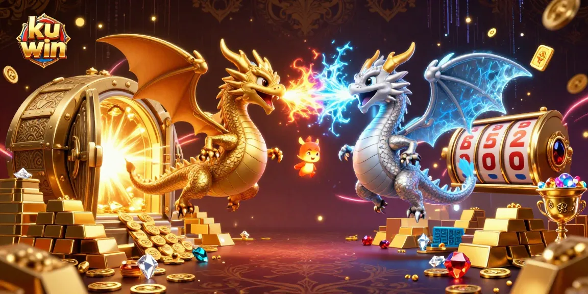 Engage in thrilling gameplay at ku win, featuring a dynamic dragon scene with vibrant treasures.