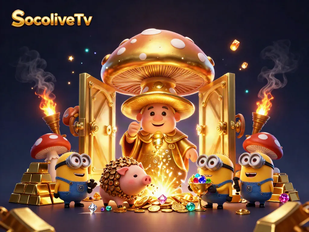 SocoliveTv showcases a vibrant fantasy scene with golden wizard fantasy characters amidst treasure elements.