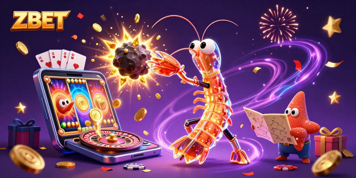 ZBET showcases a vibrant scene of a galactic samurai and starfish amidst gold coins, promoting online gaming excitement.
