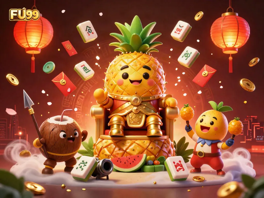 Experience thrilling gambling with FU99 as the golden pineapple king rules a vibrant casino scene.