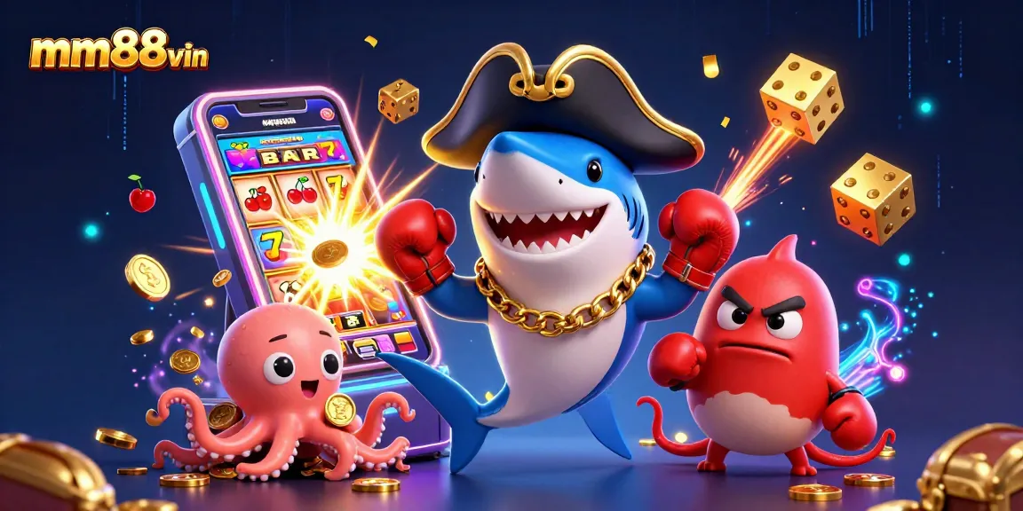 Experience thrilling wins with mm88vin in this vibrant casino adventure illustration.