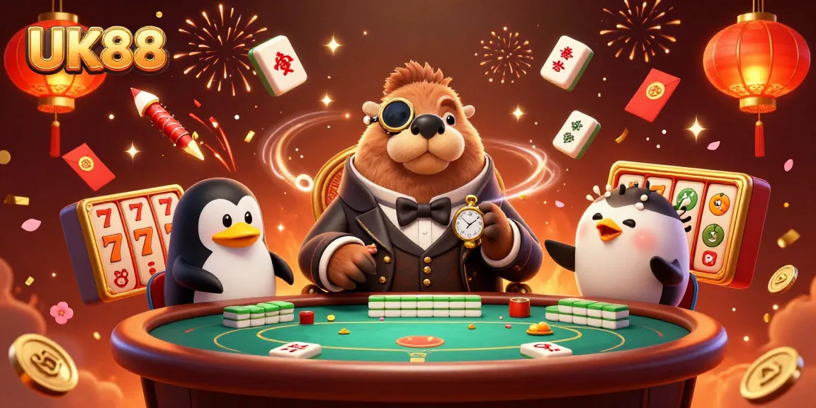 Engage with UK88's exciting underwater casino scene featuring a crafty walrus, slick dealer penguin, and bluffing pufferfish.