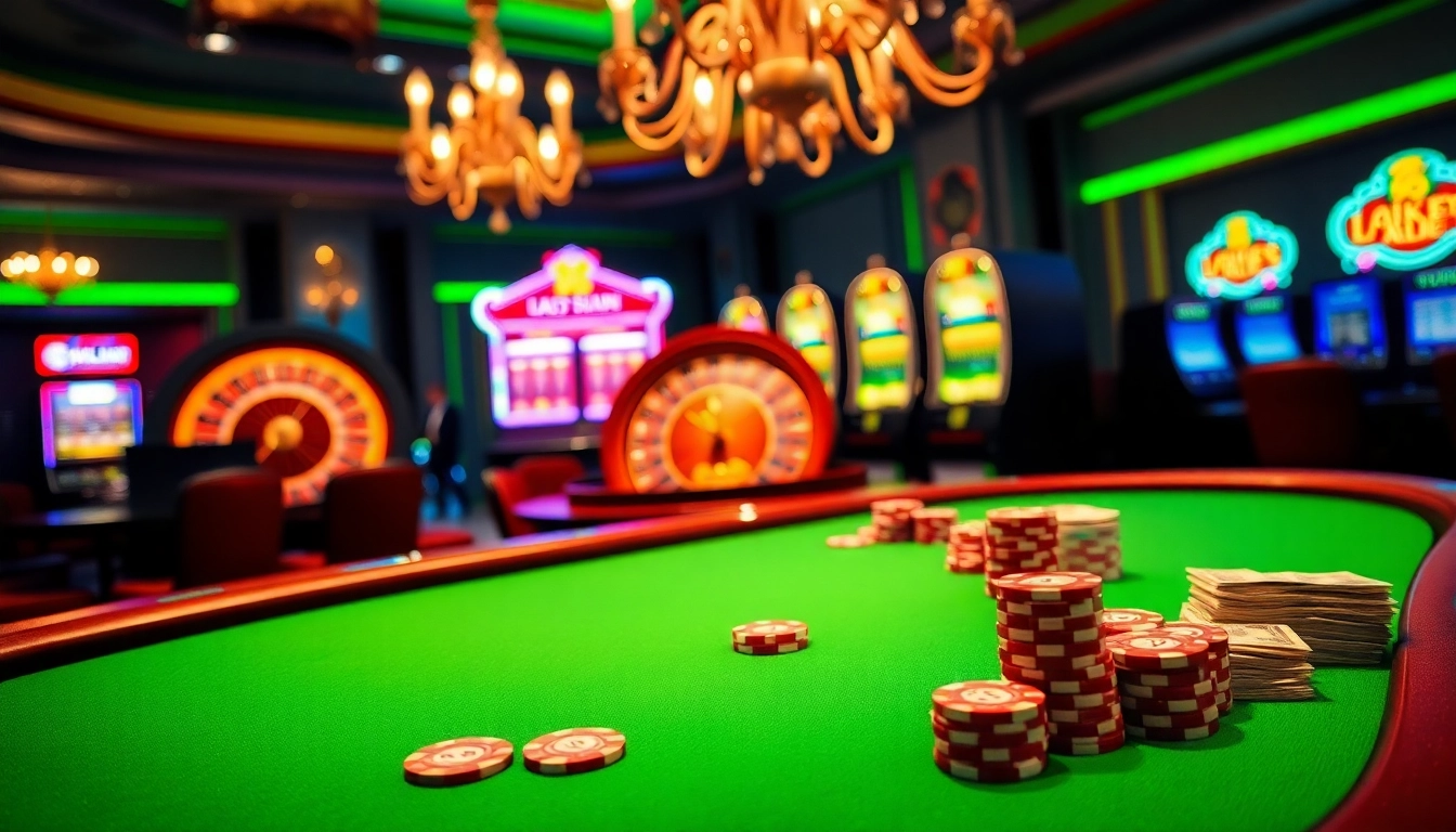 Experience the excitement of rebahin as players engage with luxurious casino tables and vibrant gaming elements.