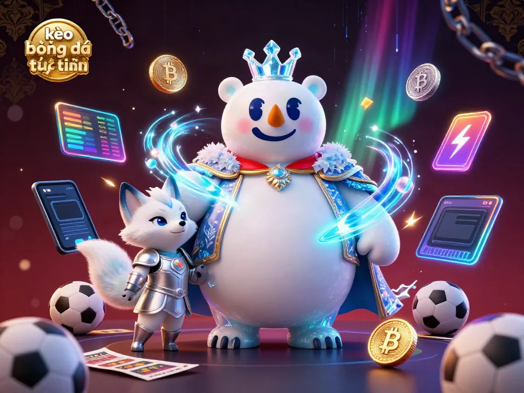Engage in thrilling kèo bóng đá trực tuyến with a polar bear king and a fox in a vibrant 3D scene.