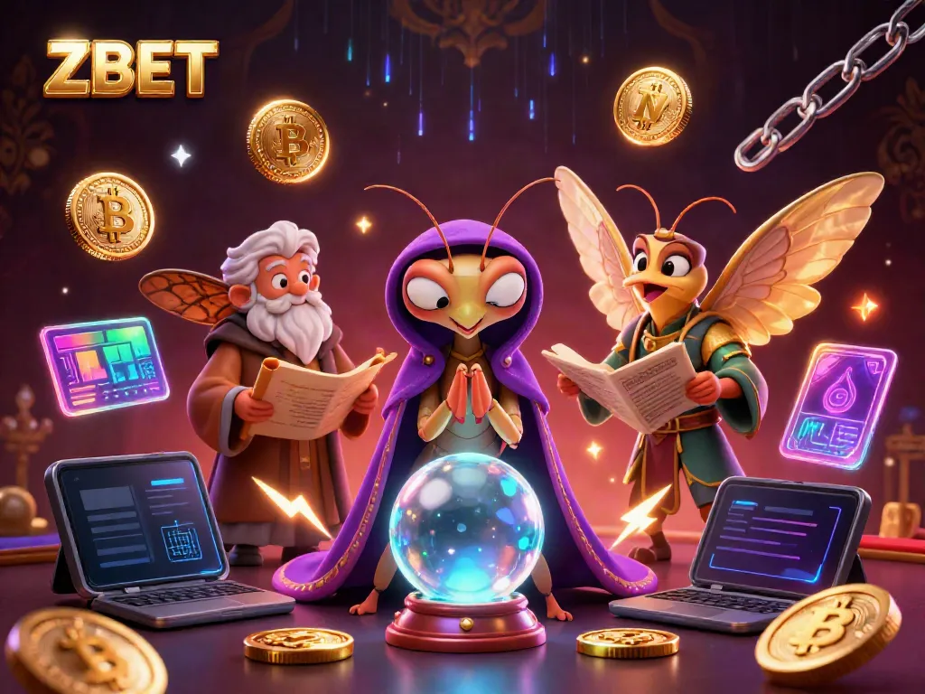 Feel the thrill of ZBET with fortune tellers and crypto elements in a vibrant casino scene.