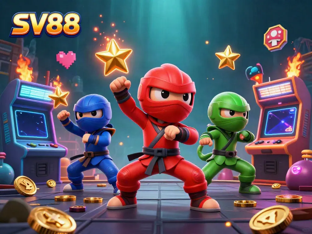 Engage in thrilling gameplay with SV88, featuring vibrant characters and immersive casino elements.