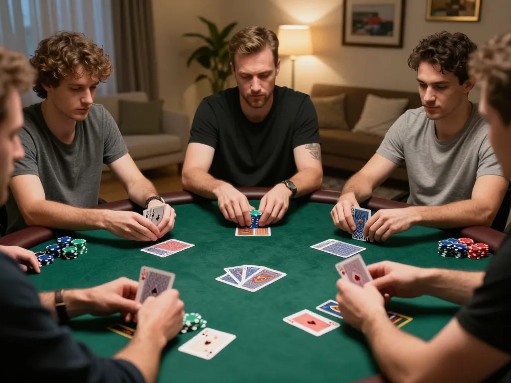 Players engage in a live poker game at F168's online casino, showcasing competitive focus and excitement.
