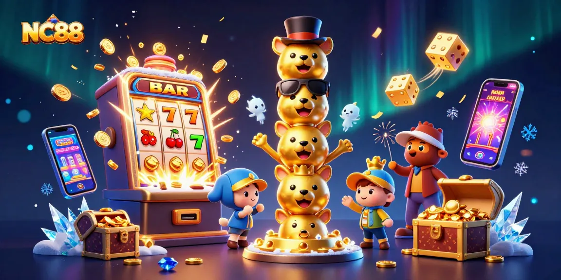 Play exciting games at NC88 with colorful slot machines and vibrant casino elements.