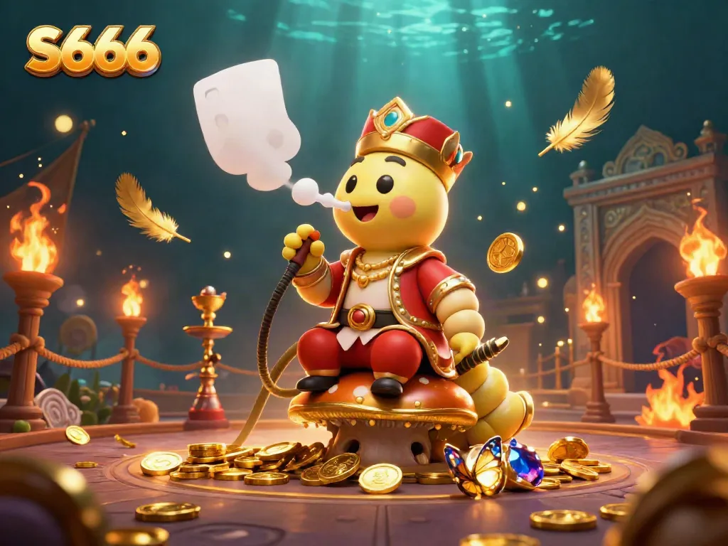 Experience the excitement of S666 with a vibrant 3D casino scene featuring a caterpillar master and gaming symbols.