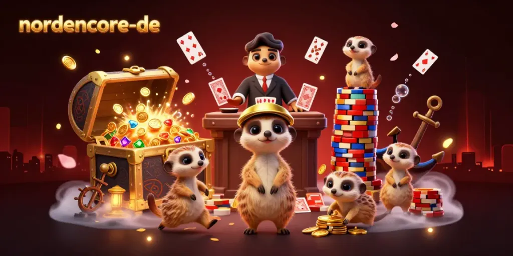 Engage with nordencore-de, the cartoon meerkats ruling a casino scene filled with vibrant treasures.