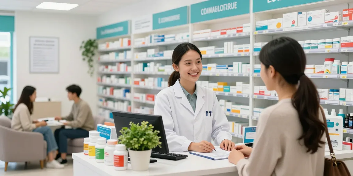 Freundlicher Service im Selliza Pharma Shop mit modernen Gesundheitsprodukten und einladender Atmosphäre.