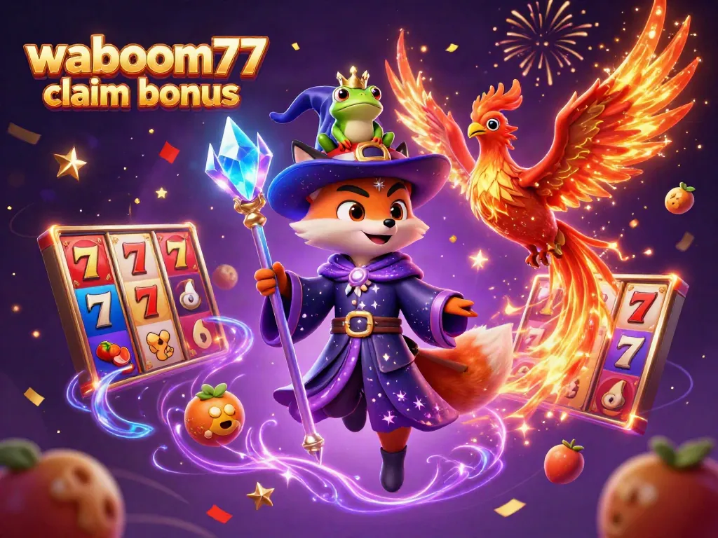Experience the magic and excitement as you waboom77 claim bonus with vibrant slot reels and characters.