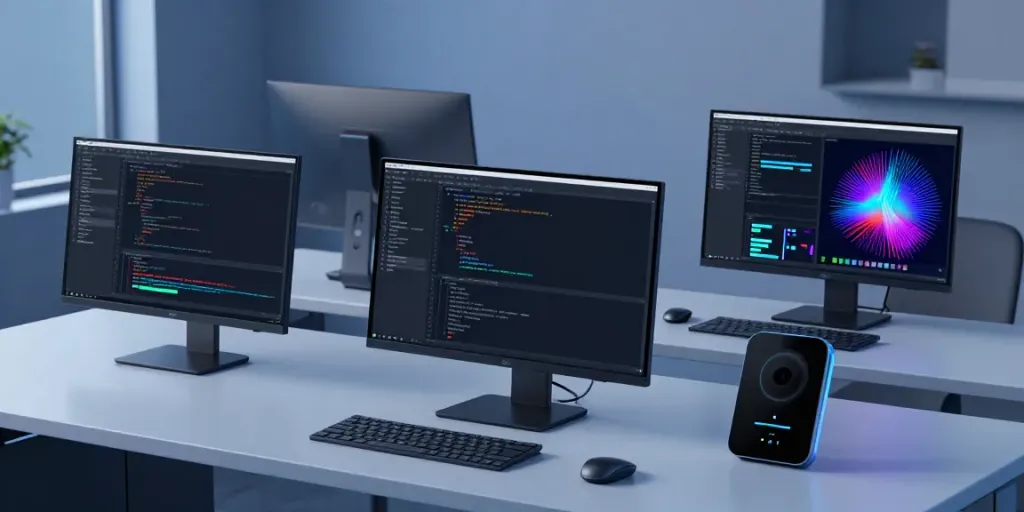 Zigarillos für Einsteiger: Technologischer Arbeitsplatz mit Softwareentwicklungsgeräten.