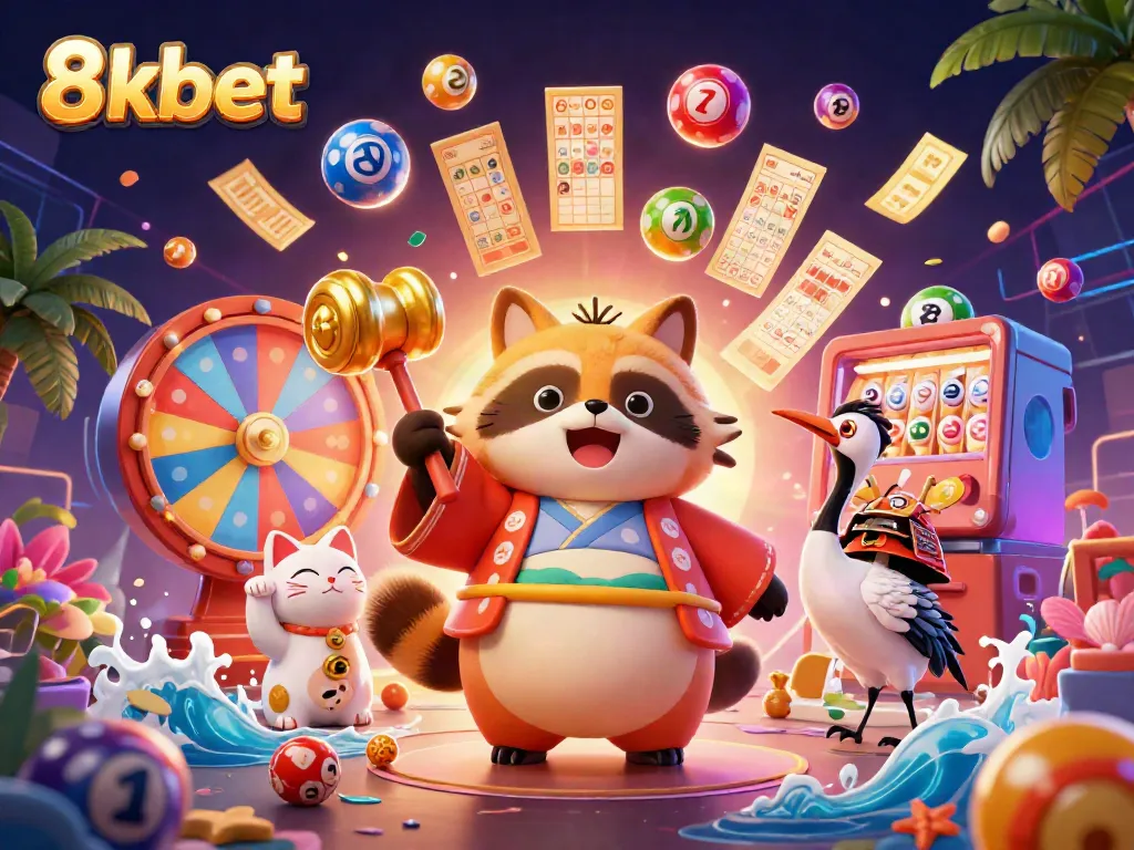 Experience the vibrant world of 8xbet with cheerful characters celebrating lottery wins in an interactive casino atmosphere.
