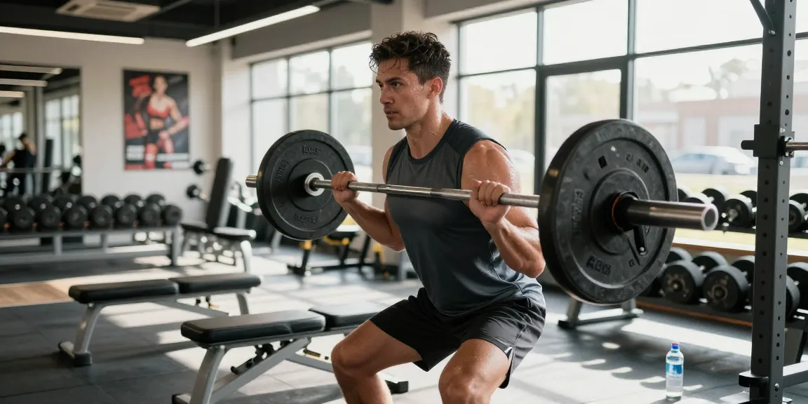 Deus Medical: Athlet beim Krafttraining im modernen Fitnessstudio mit motivierender Atmosphäre.