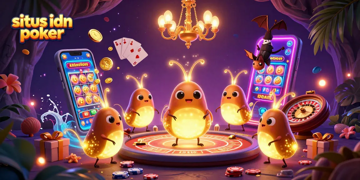 Menghadirkan situs idn poker dengan efek spektakuler di kasino gua yang diterangi, menunjukkan permainan yang menarik.