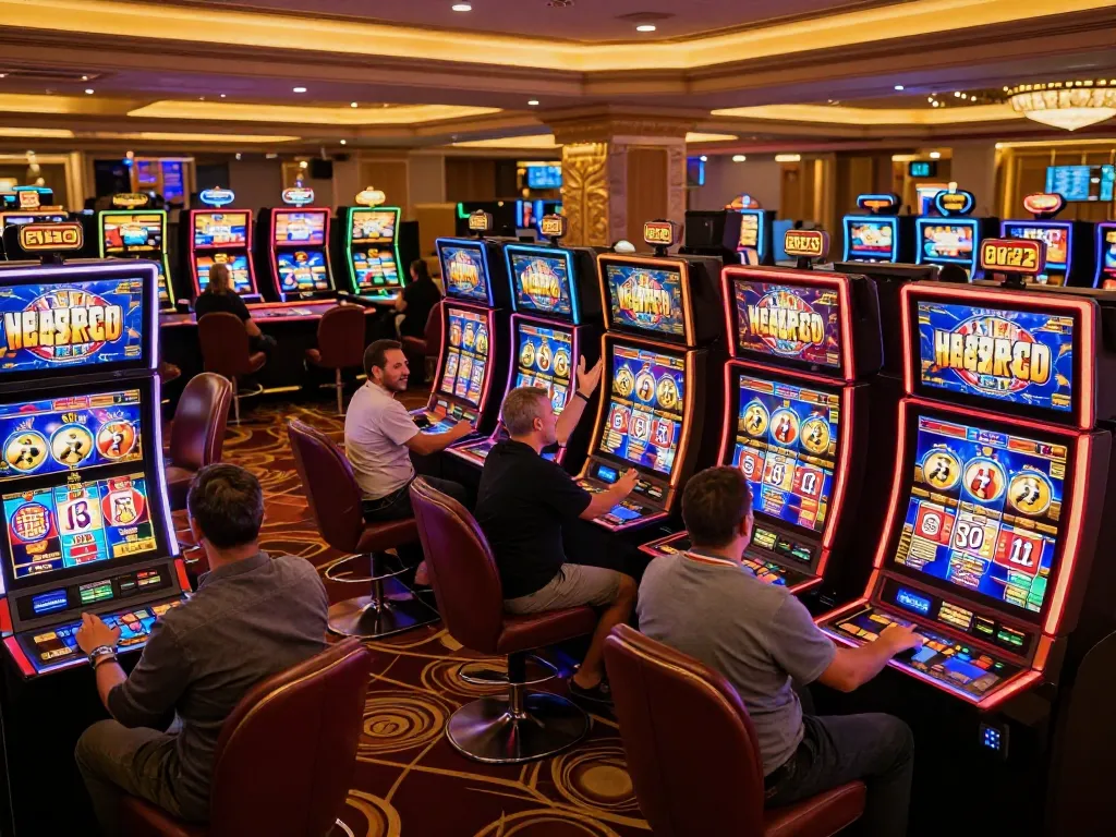 gg88 players enjoying interactive slot machines under vibrant casino lights