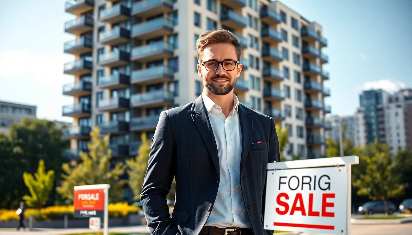 Immobilienmakler Frankfurt Sachsenhausen zeigen professionelle Expertise vor modernen Wohngebäuden.
