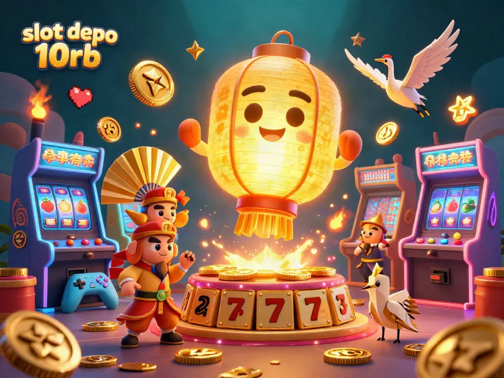 Experience the thrill of 'slot depo 10rb' with vivid 3D casino elements and vibrant characters.