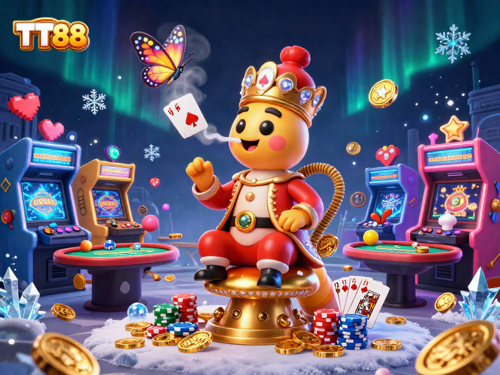 Experience thrilling gameplay at TT88 with the colorful casino illustration featuring poker elements.