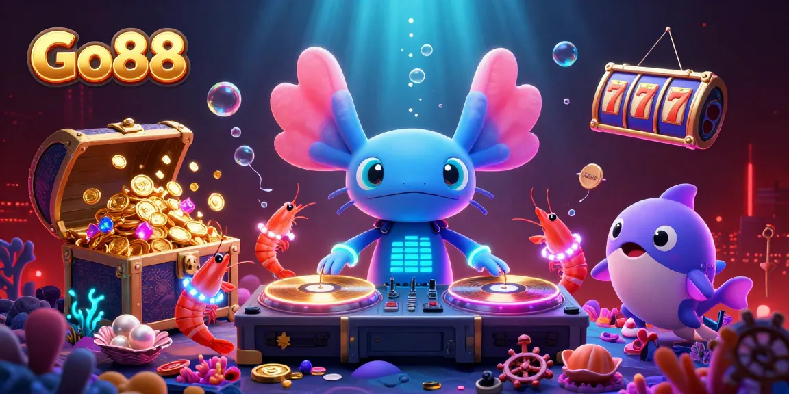 Experience top-tier gaming with Go88's underwater casino theme, showcasing vibrant characters and dynamic slot elements.
