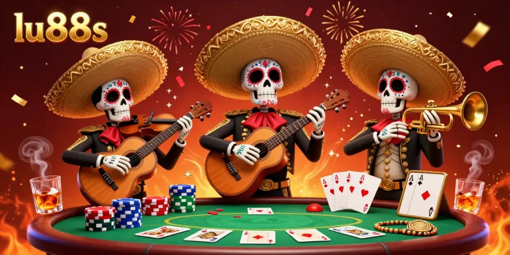 Engage with lu88s while enjoying a vibrant mariachi scene filled with poker elements.