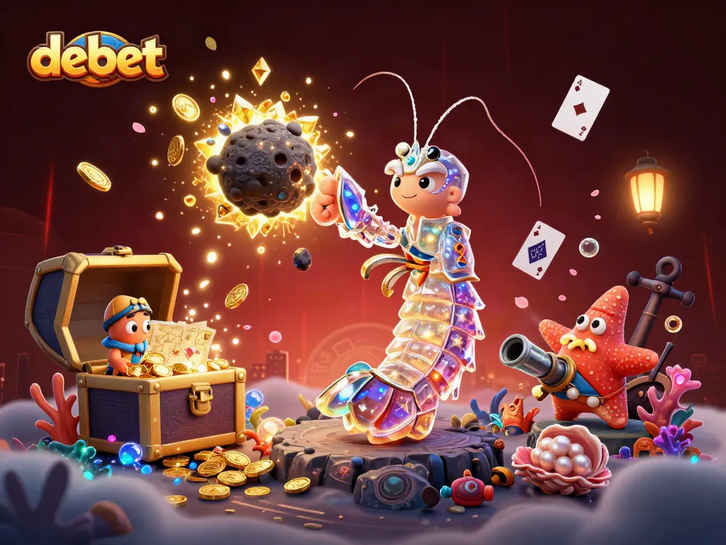 Join debet in a thrilling 3D casino adventure with exploding gems and coins, showcasing vibrant gameplay elements.