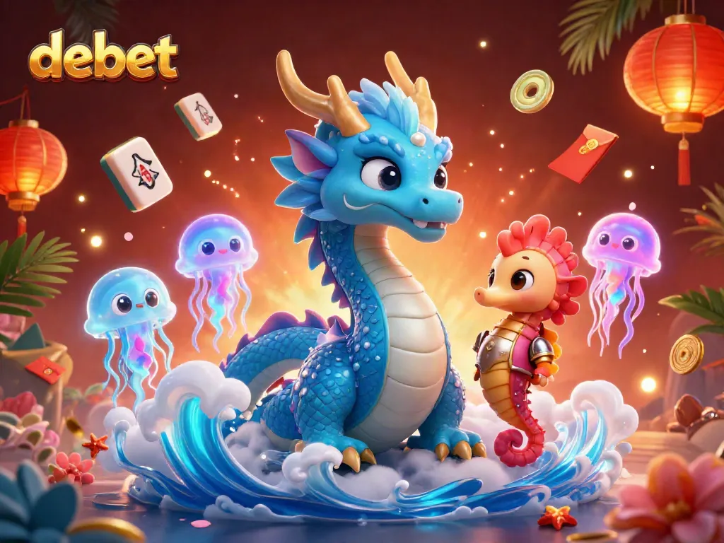 Engage with debet's thrilling 3D casino experience featuring a dragon and seahorse knights.