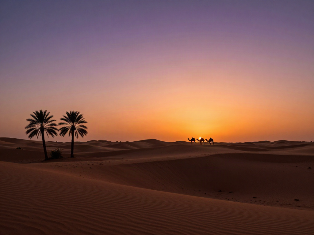 Wüstenlandschaft im Oman bei Sonnenuntergang für deinen Urlaub Oman – Traumziel für Abenteuer und Kultur.