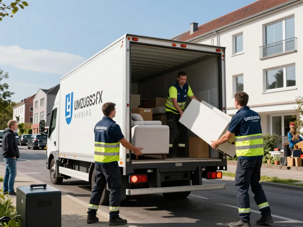 Umzugsteam von Umzugsfirma Harburg lädt effizient ein Umzugsfahrzeug mit Möbeln in Hamburg
