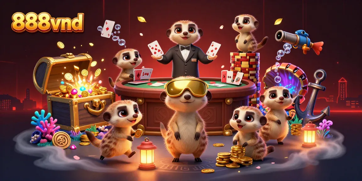 Experience exhilarating wins at 888vnd with lively meerkats managing a fun-filled casino scene.
