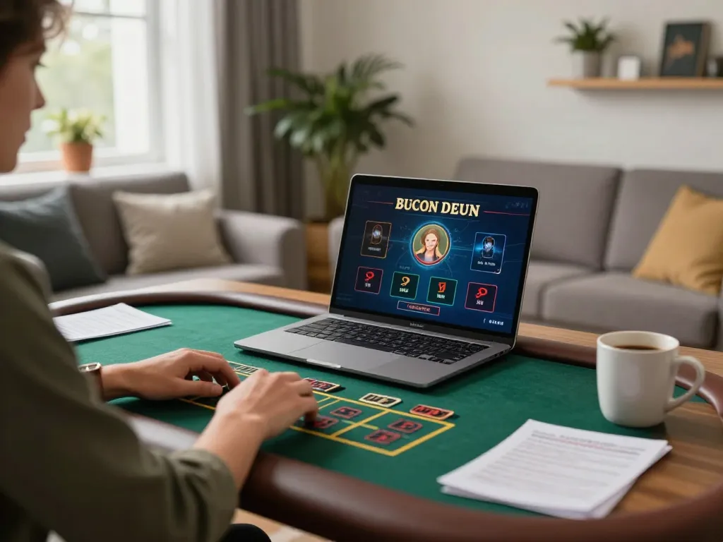 Engaging online gambling session at a cozy setup with Nhà cái uy tín F168, highlighting a responsible gaming environment.