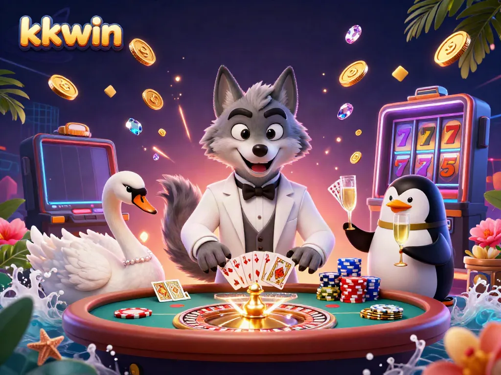Experience thrilling baccarat action with kkwin's vibrant characters and casino elements.