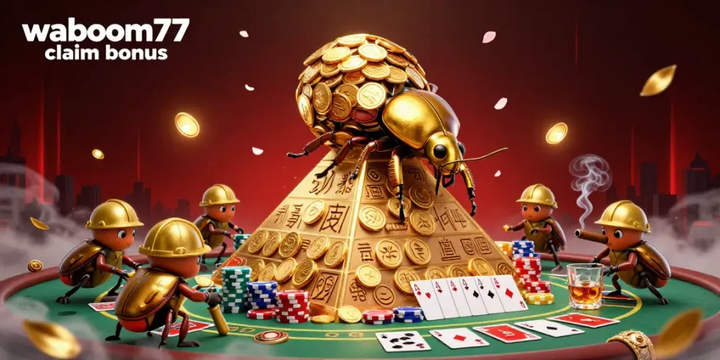 Spin the reels with the waboom77 claim bonus surrounded by vibrant casino elements and teamwork.