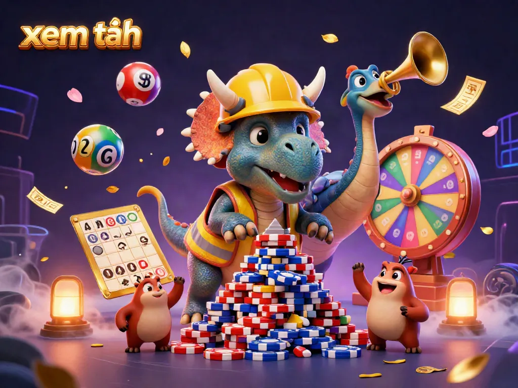 Experience xem thêm dynamic action with a triceratops building poker chips in this lively casino scene.
