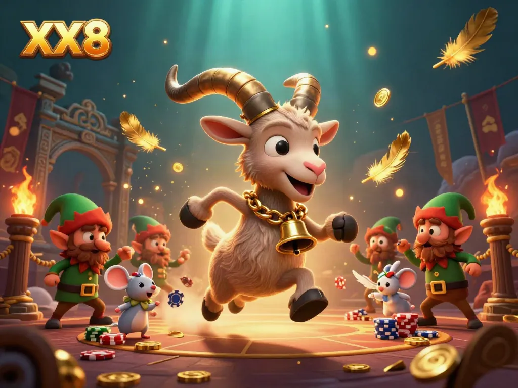 Experience XX8's dynamic casino scene with Krampus, angel mouse, and gremlins stealing chips.