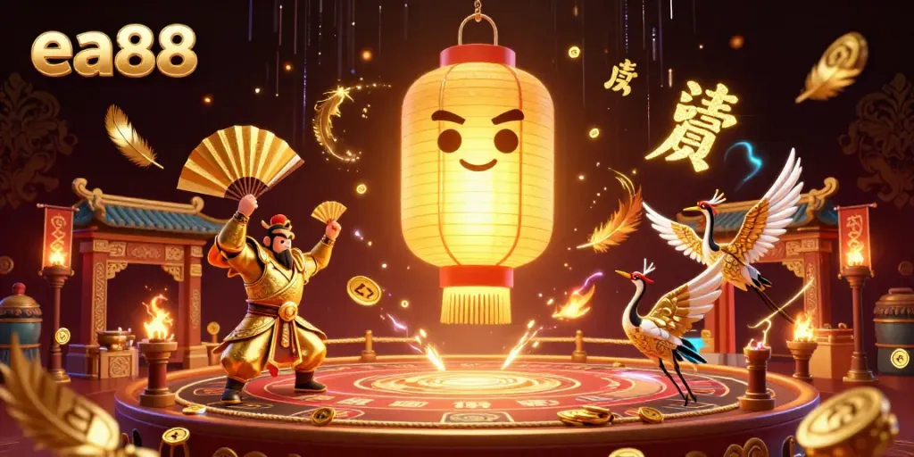 Experience thrilling gaming action at ea88, featuring vibrant casino elements and dynamic characters in this rich illustration.