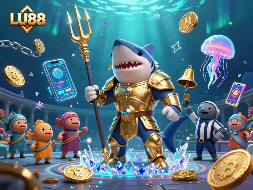 Engage in winning strategies at LU88 with an explosive underwater casino showdown featuring a gladiator shark.