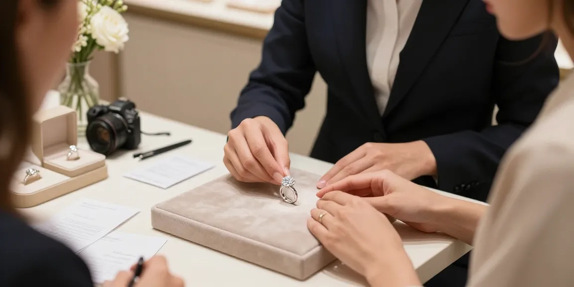 Labordiamanten kaufen in einem eleganten Schmuckgeschäft mit funkelndem Diamantring und fachkundiger Beratung.