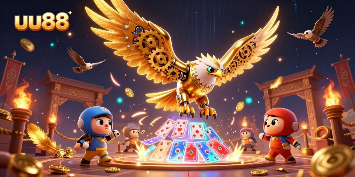 Engage with thrilling uu88 gaming action in a vibrant digital 3D casino illustration.
