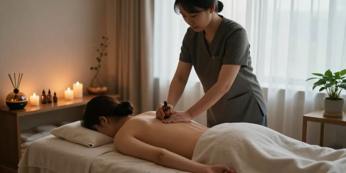 Relaxing 서울출장마사지 therapy scene with candles and soothing ambiance